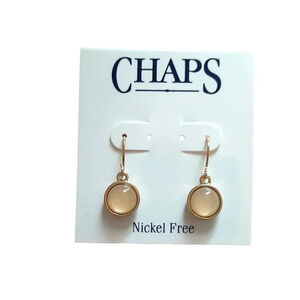 Chaps Dangle Drop Gold Earrings with Ivory Colored Button Stones
